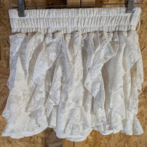 Elegant White Lace Ruffle Skirt